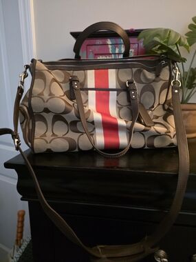 Coach Signature Canvas Duffel/ Diaper Bag with Red Stripe